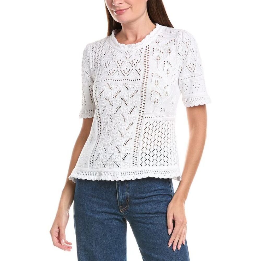 Elie Tahari Womens  The Lily Pointelle Sweater, Blue